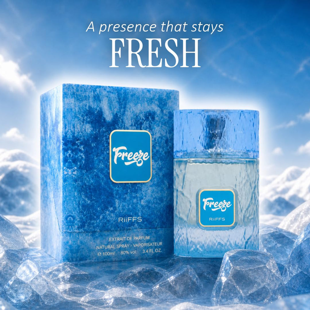 Riiffs Freeze Eau de Parfum, 100% Authentic, available in India at Curat Cart, delivers a refreshing and lasting scent.
