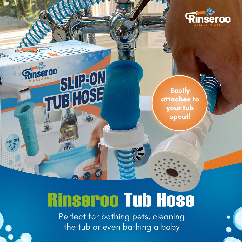 Rinseroo Bathtub Faucet Sprayer, specially curated by Curat Cart, easily attaches to your tub spout for versatile cleaning and bathing needs.