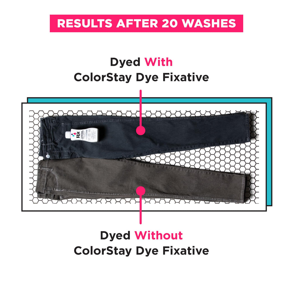 Discover the difference with Rit ColorStay Dye Fixative, specially curated by Curat Cart, ensuring vibrant color retention even after 20 washes.