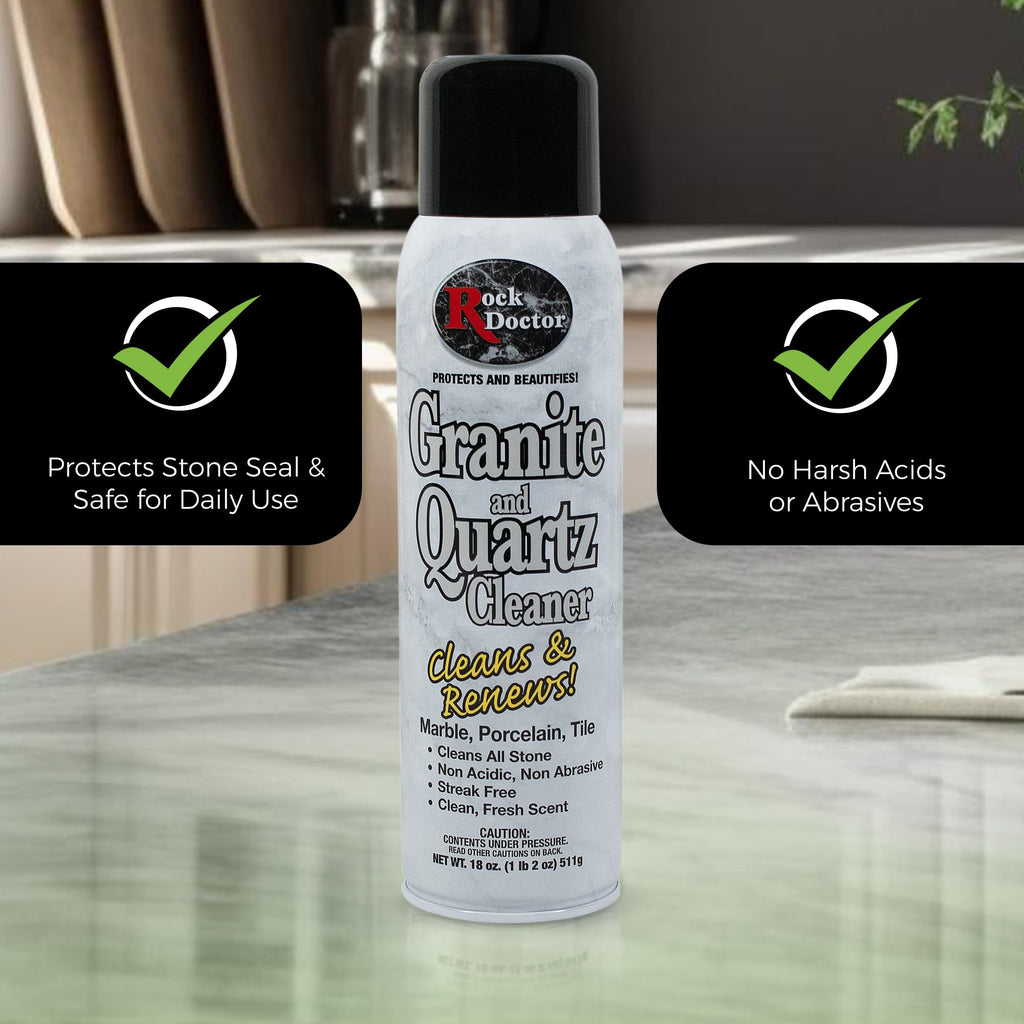 Rock Doctor Granite Cleaner, a premium import that protects stone seals and safely cleans all surfaces. Available at Curat Cart.