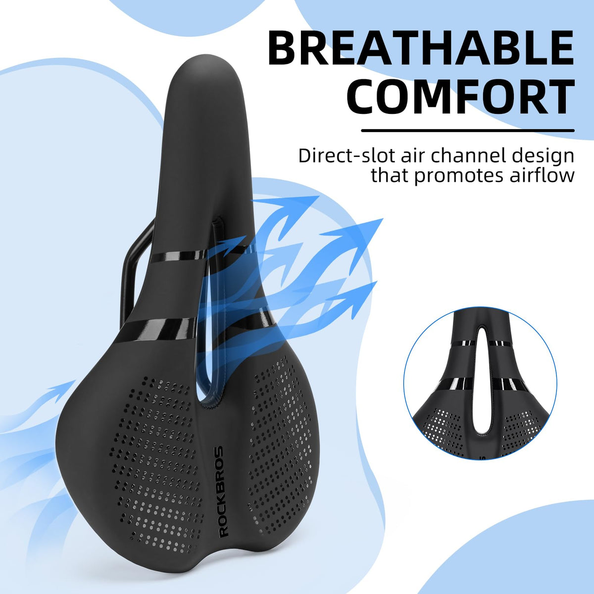 ROCKBROS Waterproof Bicycle Saddle offers breathable comfort with a direct-slot air channel design. 100% Authentic and available in India at Curat Cart.
