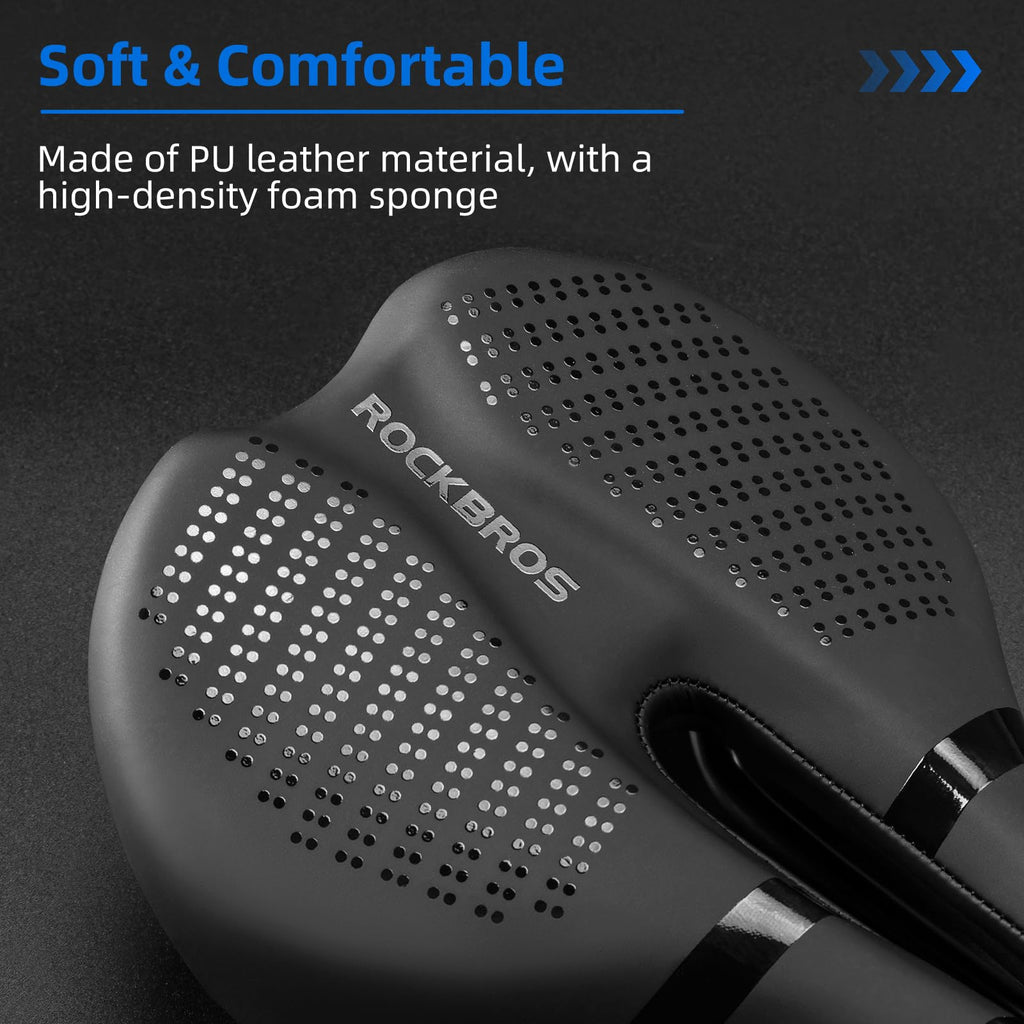 ROCKBROS Waterproof Bicycle Saddle features high-quality PU leather and foam for superior comfort. Available at Curat Cart.