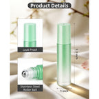 Set of 12 leak-proof roller bottles for essential oils. Features stainless steel roller balls and 3.3-inch height.