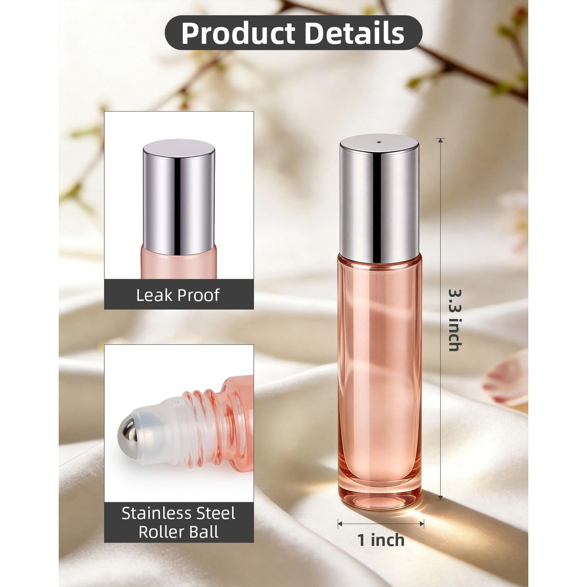 12 leak-proof roller bottles with stainless steel balls, perfect for essential oils. Order online now, available for shipping.