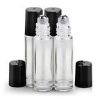 Set of 12 clear roller bottles with black caps, perfect for essential oils. Available online for quick ordering.