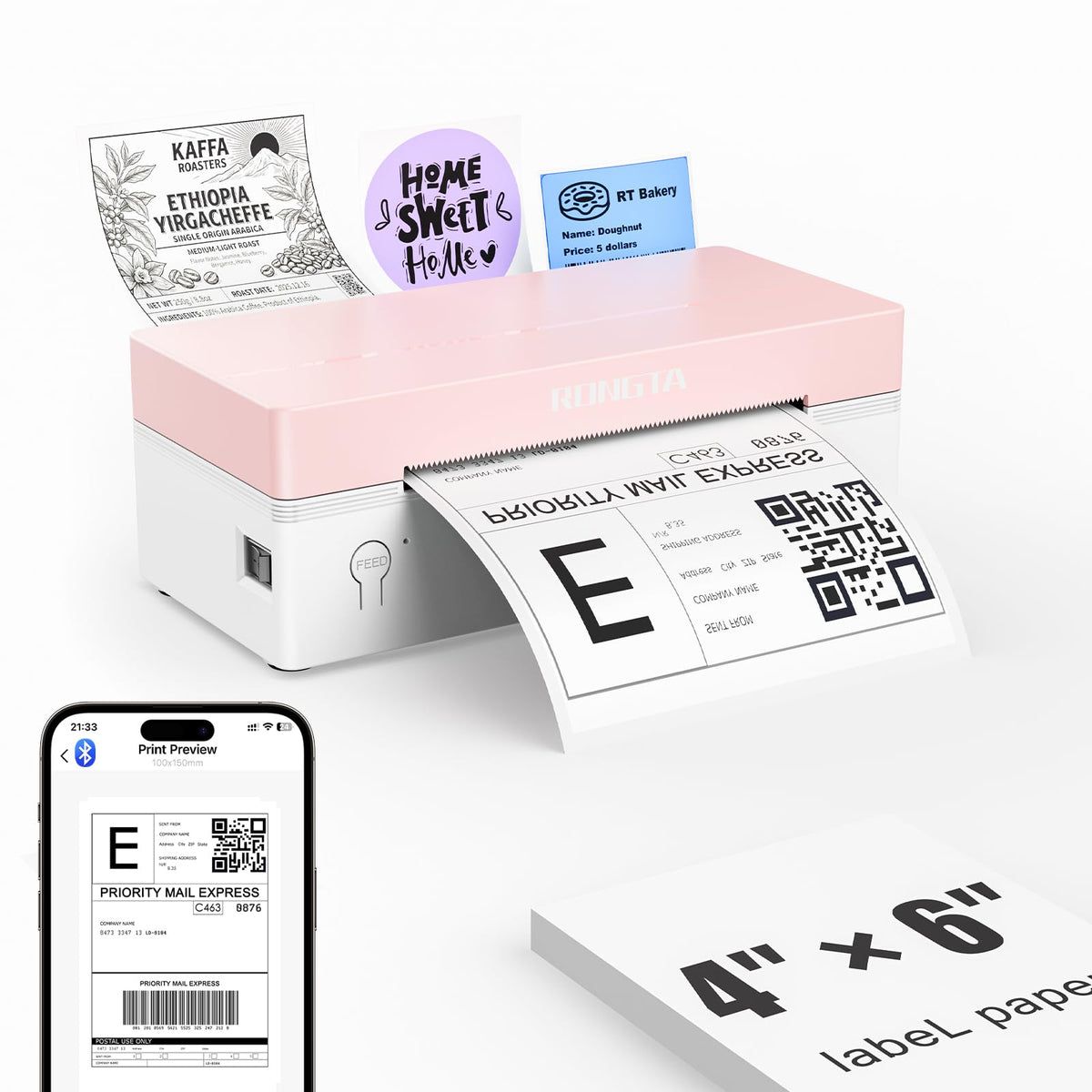 Rongta Bluetooth Thermal Label Printer showcasing premium imported quality, ideal for efficient labeling. Available at Curat Cart.