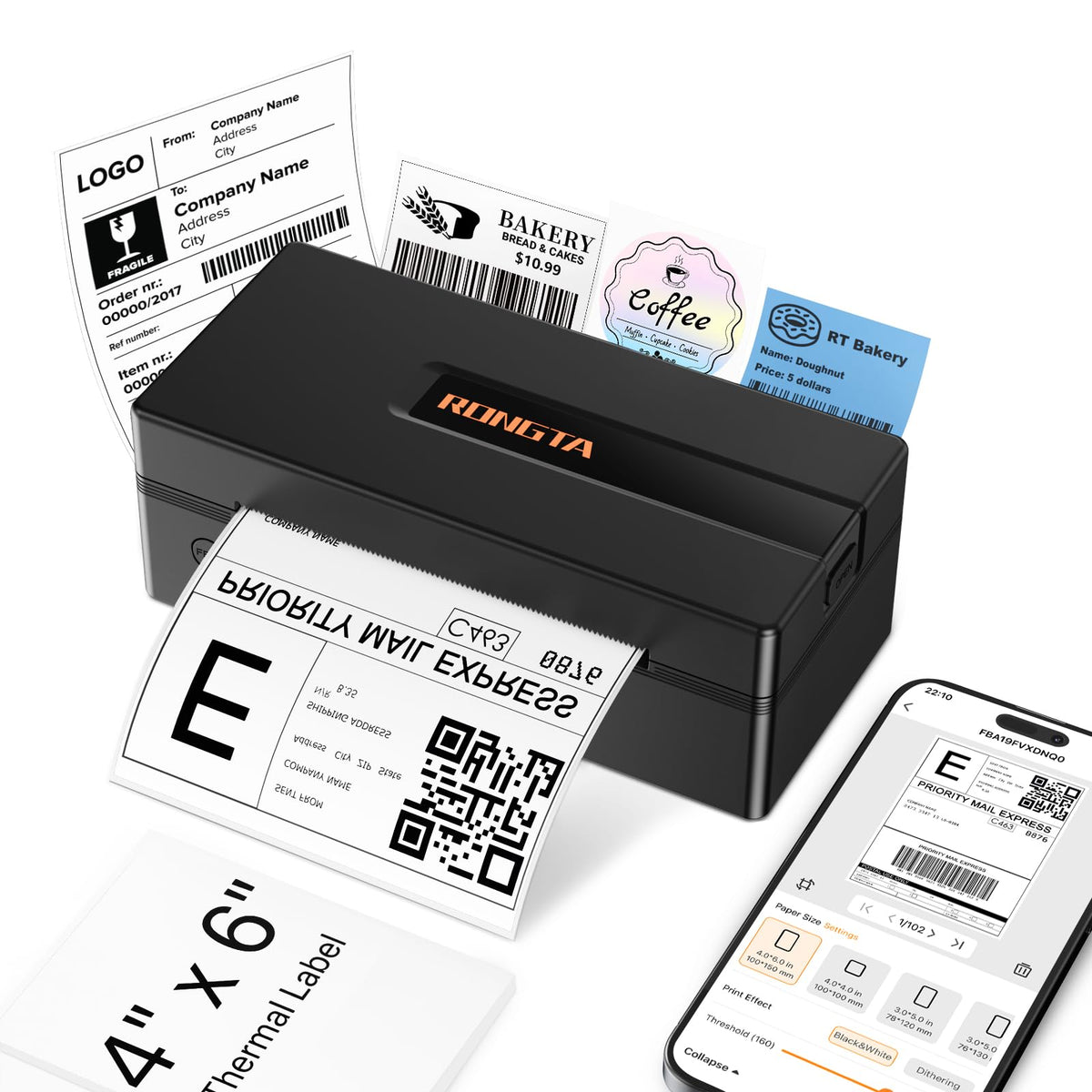 Rongta Bluetooth Thermal Printer showcasing premium imported quality, ideal for efficient label printing. Available at Curat Cart.
