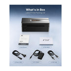 Rongta Bluetooth Thermal Printer with user manual, test labels, and cables. 100% Authentic and available in India at Curat Cart.