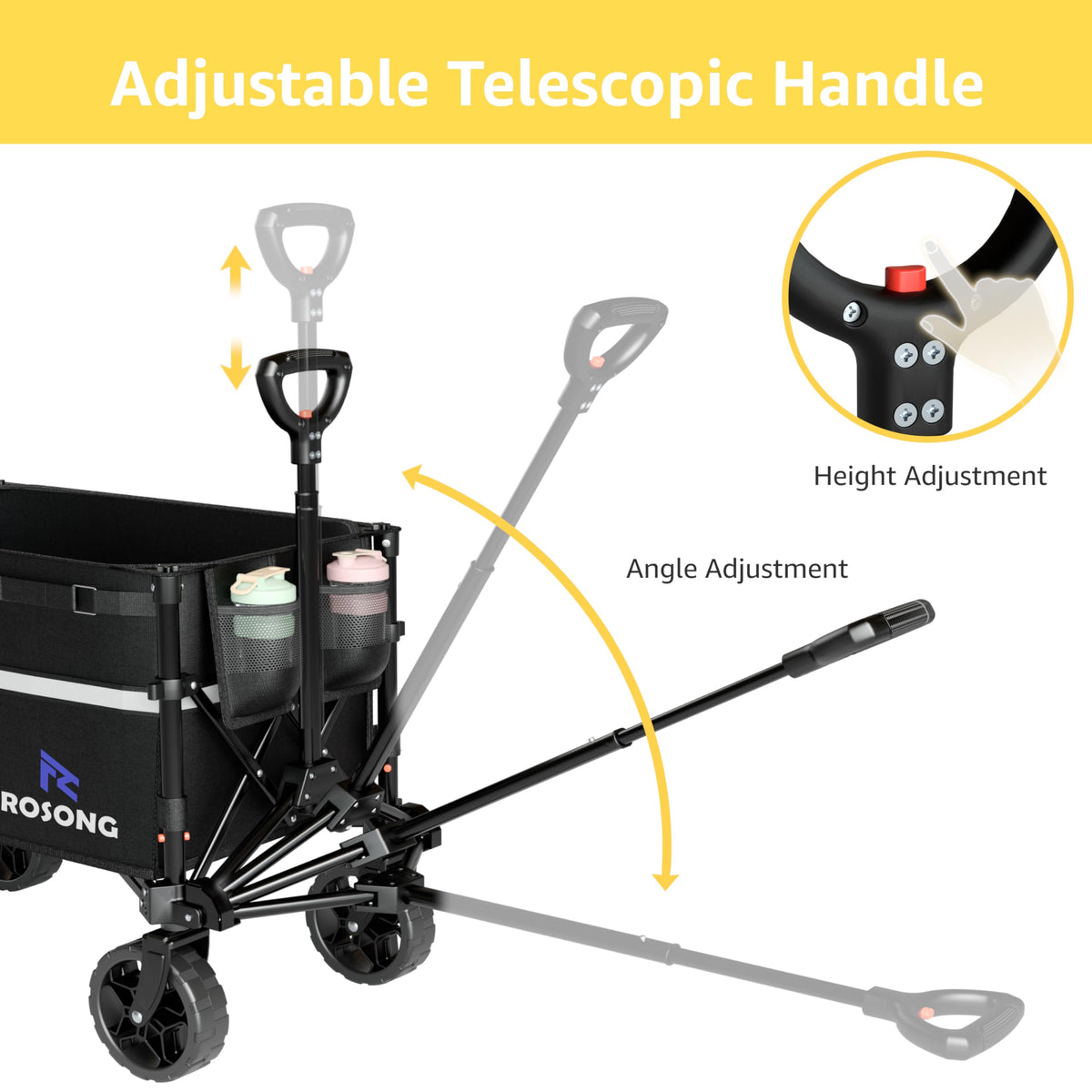 Discover the ROSONG Collapsible Wagon Cart with an adjustable telescopic handle, perfect for effortless transport and convenience. Shop now at Curat Cart.