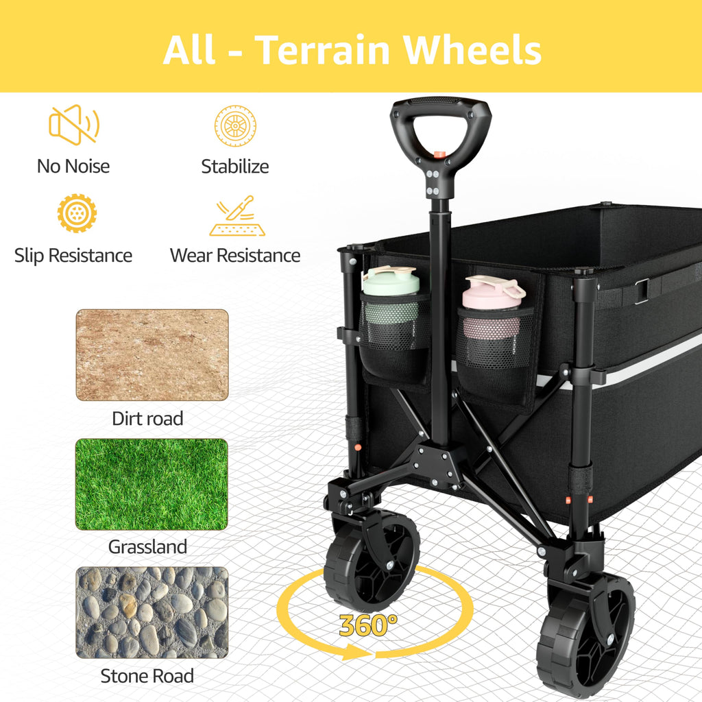 Discover the ROSONG Collapsible Wagon Cart with all-terrain wheels, specially curated by Curat Cart for effortless mobility on various surfaces.
