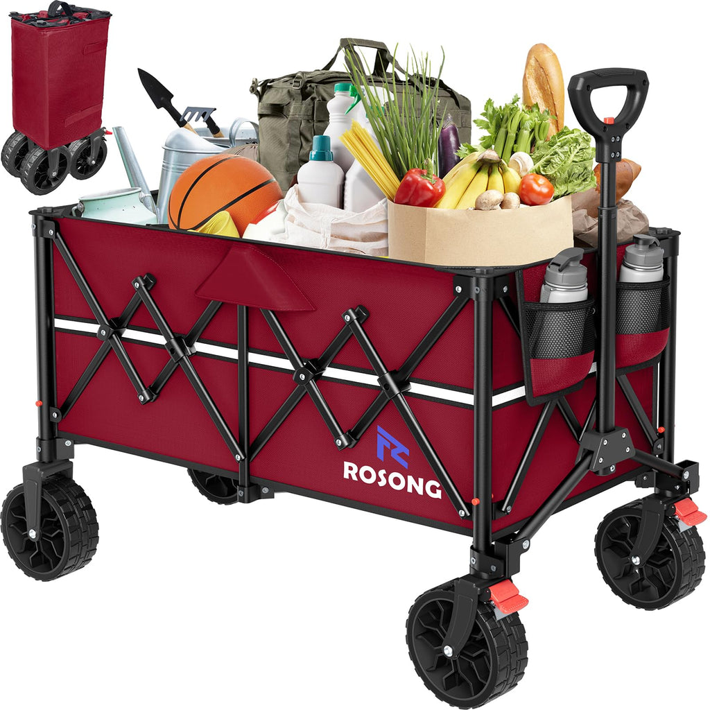 ROSONG Collapsible Wagon Cart in high-quality finish, ideal for transporting groceries and outdoor gear. Available at Curat Cart.