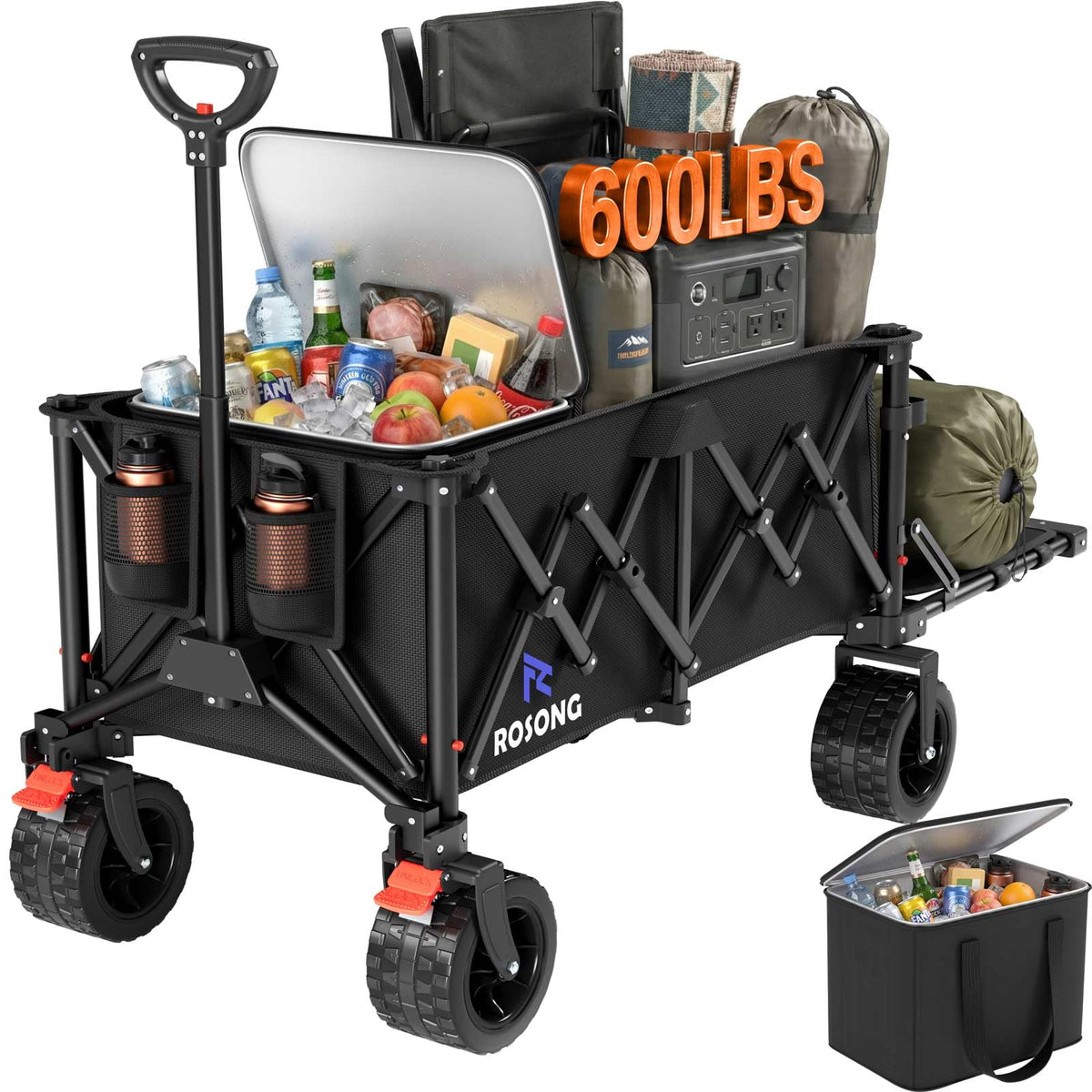 ROSONG Collapsible Wagon Cart, perfect for transporting up to 600 lbs of gear. Ideal for outdoor activities. Available at Curat Cart.