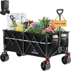ROSONG Collapsible Wagon Cart in high-quality finish, loaded with gardening tools and plants, available at Curat Cart.
