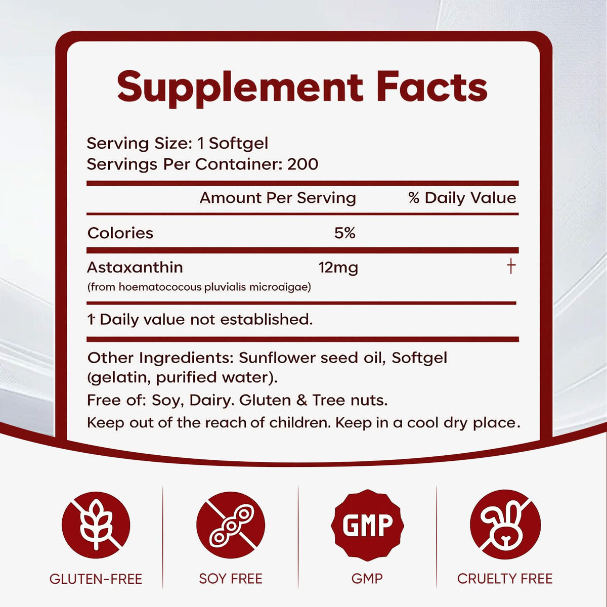 Rovina Astaxanthin Softgels, 100% Authentic, gluten-free and soy-free, available at Curat Cart in India.