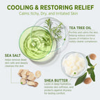 Cooling and restoring body wash with tea tree oil, sea salt, and shea butter for calming dry, itchy skin. Premium imported product.