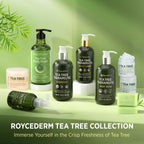Roycederm Tea Tree collection features body wash, shampoo, and soap. Immerse in freshness. Verified by CuratCart.