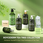 Explore the Roycederm Tea Tree Collection featuring body wash, soap, shampoo, and conditioner. Perfect for refreshing skin.