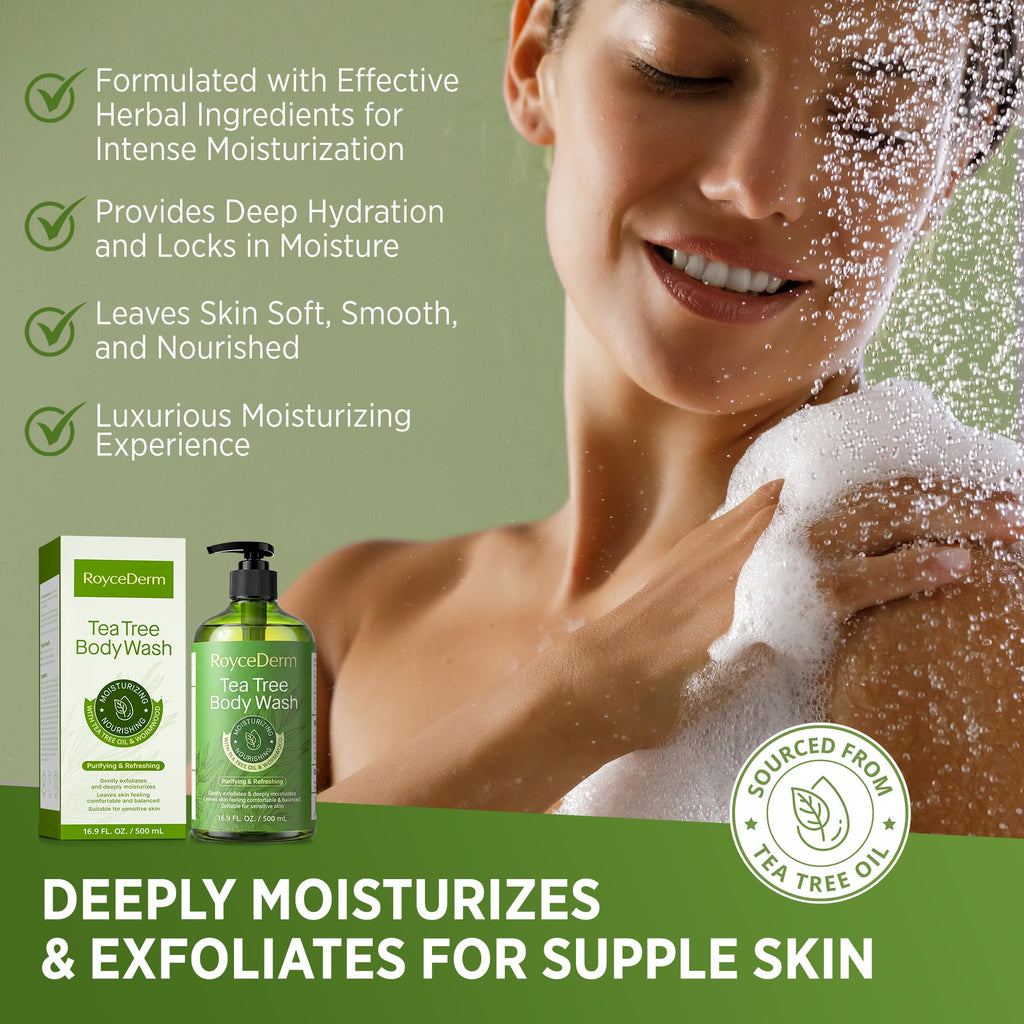 Roycederm Tea Tree Body Wash & Soap provides deep hydration, leaving skin soft and smooth. Verified by CuratCart for trusted quality.