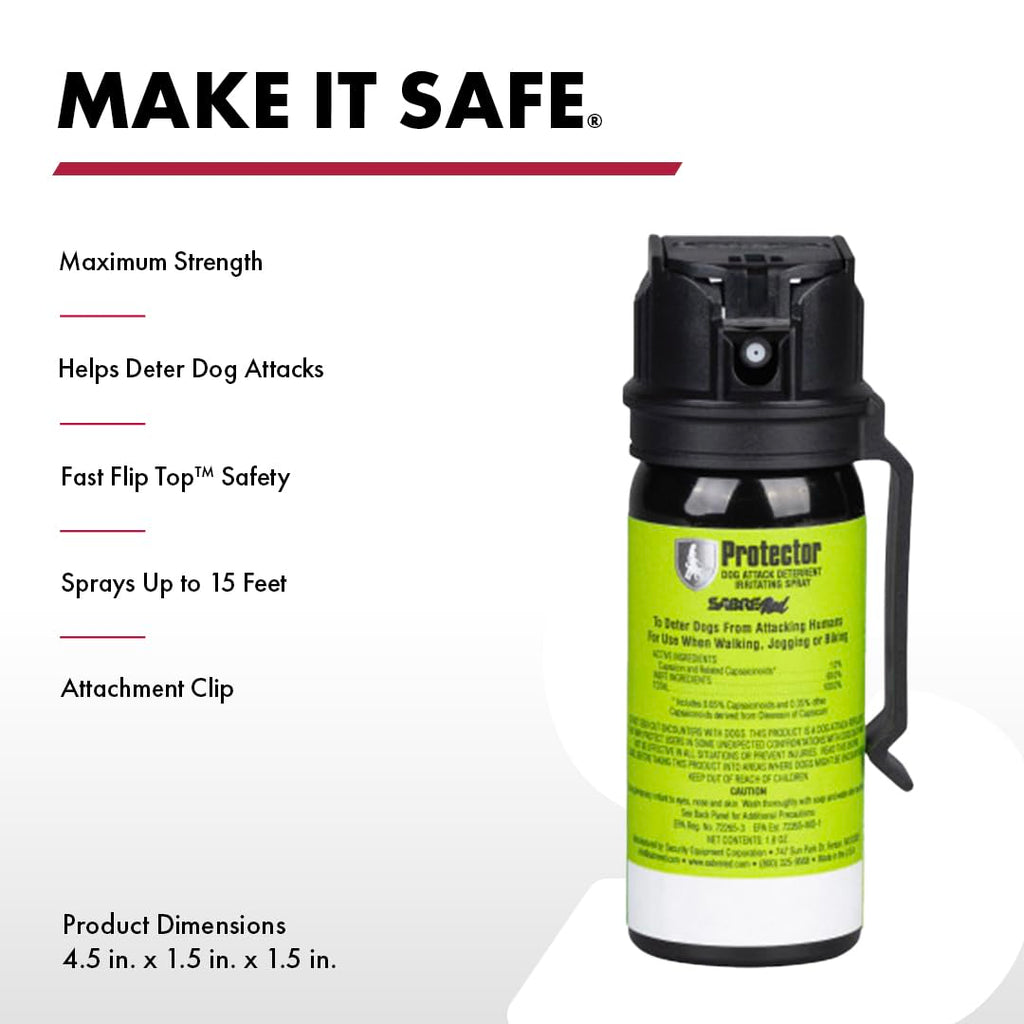 SABRE Protector Dog Pepper Spray, 100% Authentic, available in India at Curat Cart. Maximum strength for safety against dog attacks.