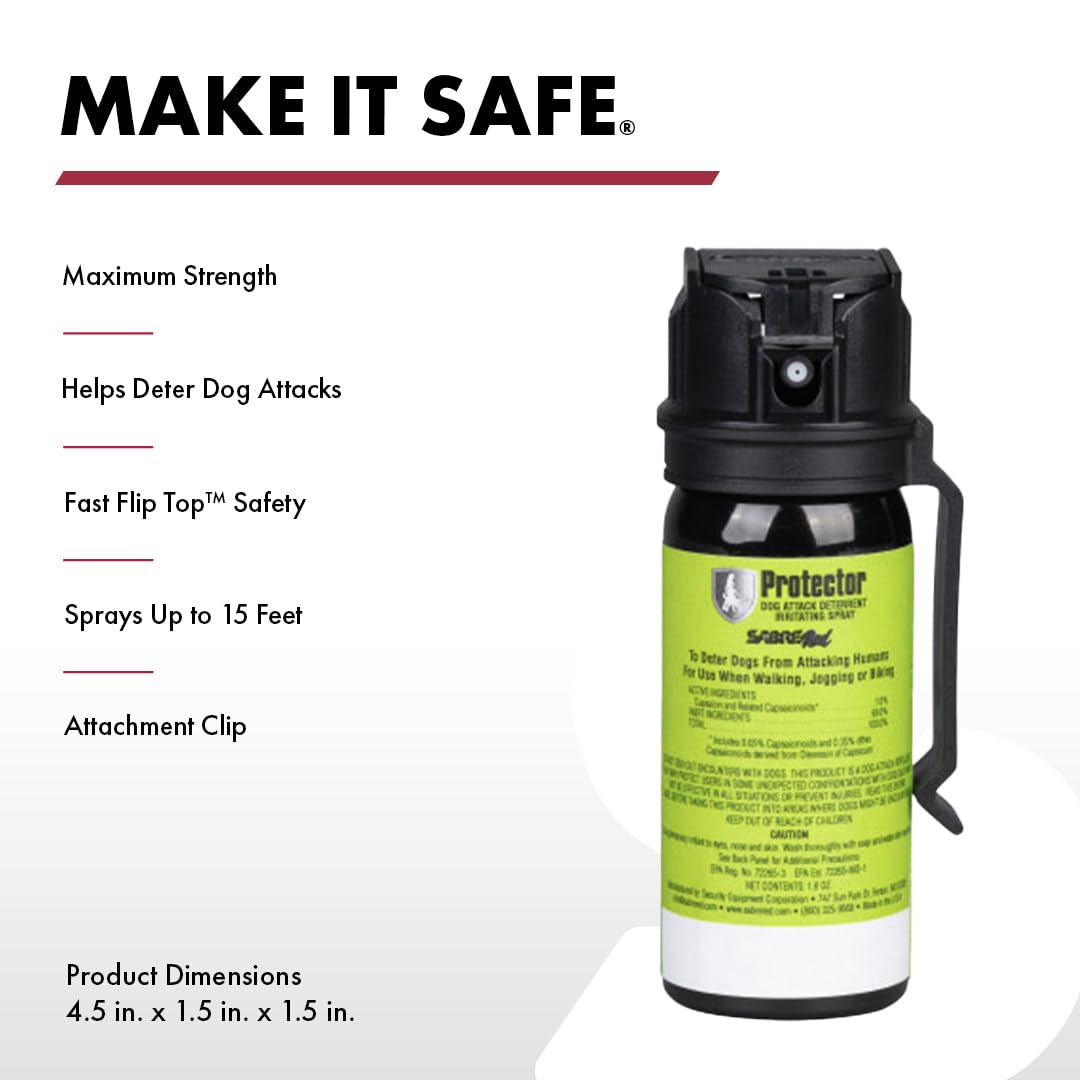 SABRE Protector Dog Pepper Spray, 100% Authentic, available in India at Curat Cart. Maximum strength for safety against dog attacks.