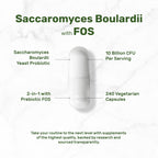 High-quality packaging of Saccharomyces Boulardii Probiotics with FOS, offering 10 billion CFU per serving at Curat Cart.