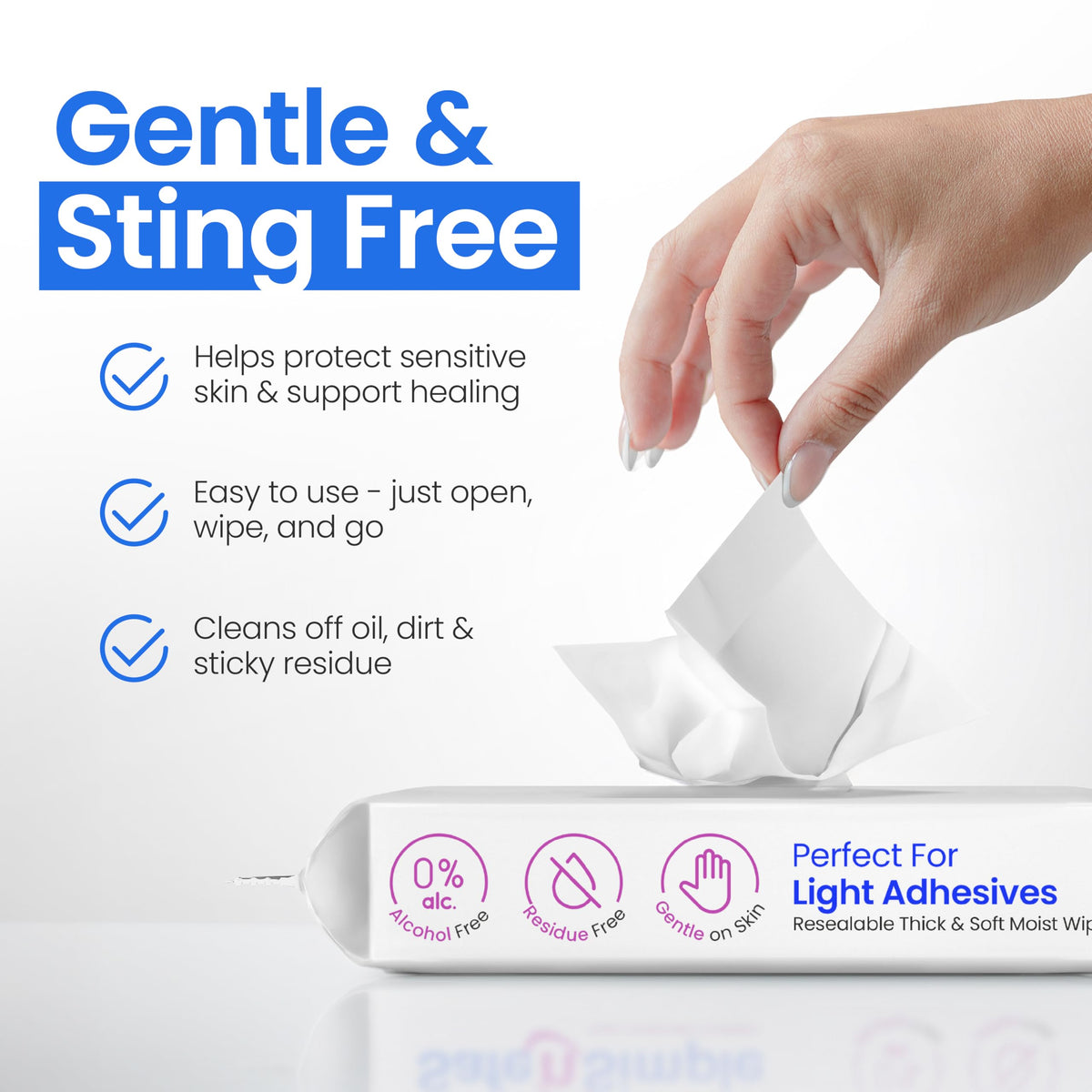 Safe n’ Simple Adhesive Remover Wipes offer gentle, sting-free cleaning. Premium import available at Curat Cart for sensitive skin care.