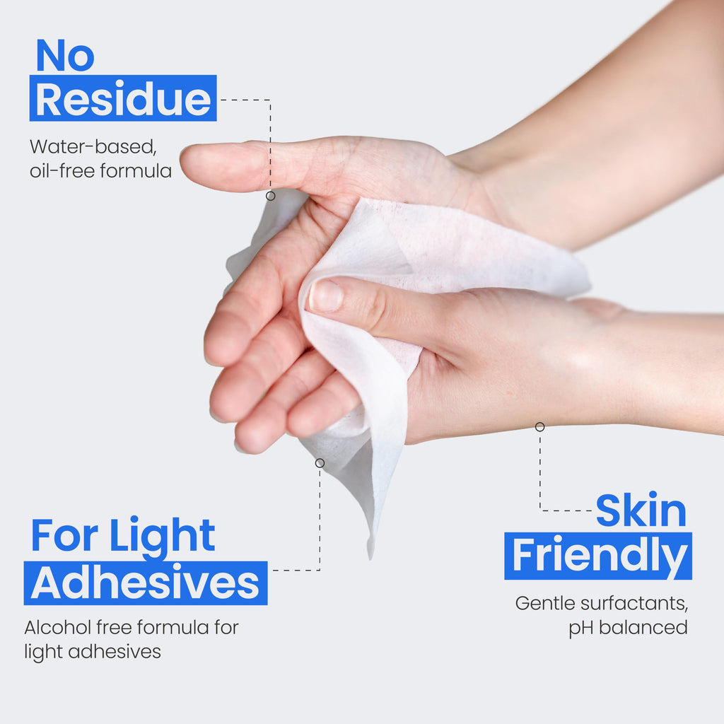 Safe n’ Simple Adhesive Remover Wipes offer a skin-friendly, alcohol-free solution for light adhesives. Perfect for daily use from Curat Cart.