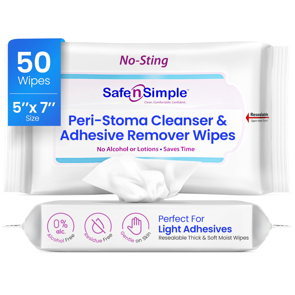 Discover Safe n’ Simple Adhesive Remover Wipes, a premium import from Curat Cart, ideal for light adhesives and gentle on skin.