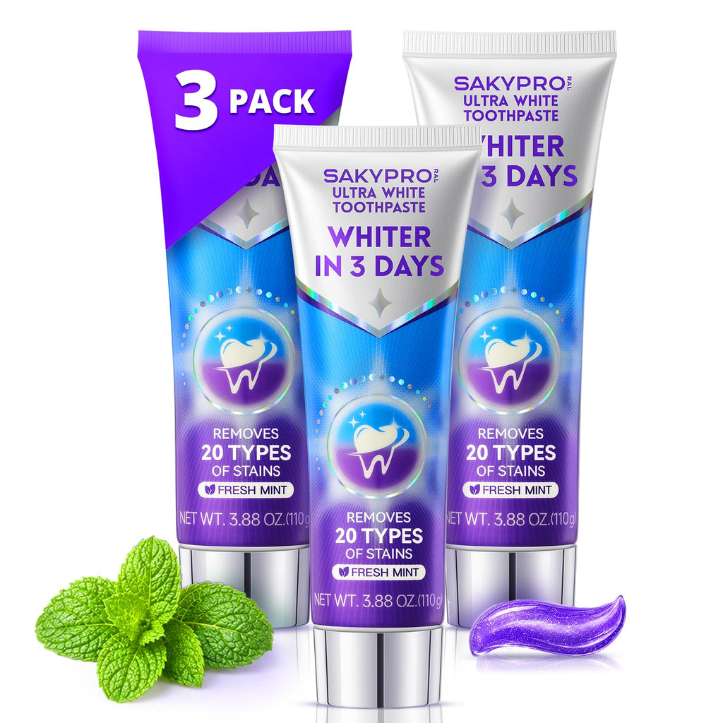 Experience brighter teeth with SAKYPRORAL Whitening Toothpaste, specially curated by Curat Cart for effective stain removal.