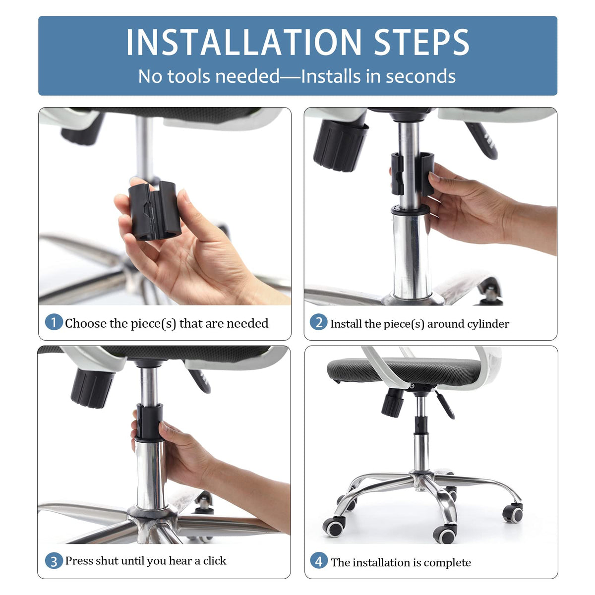 Effortless installation process for the Salbree Office Chair Fix, showcasing high-quality materials and no-tools-required assembly at Curat Cart.