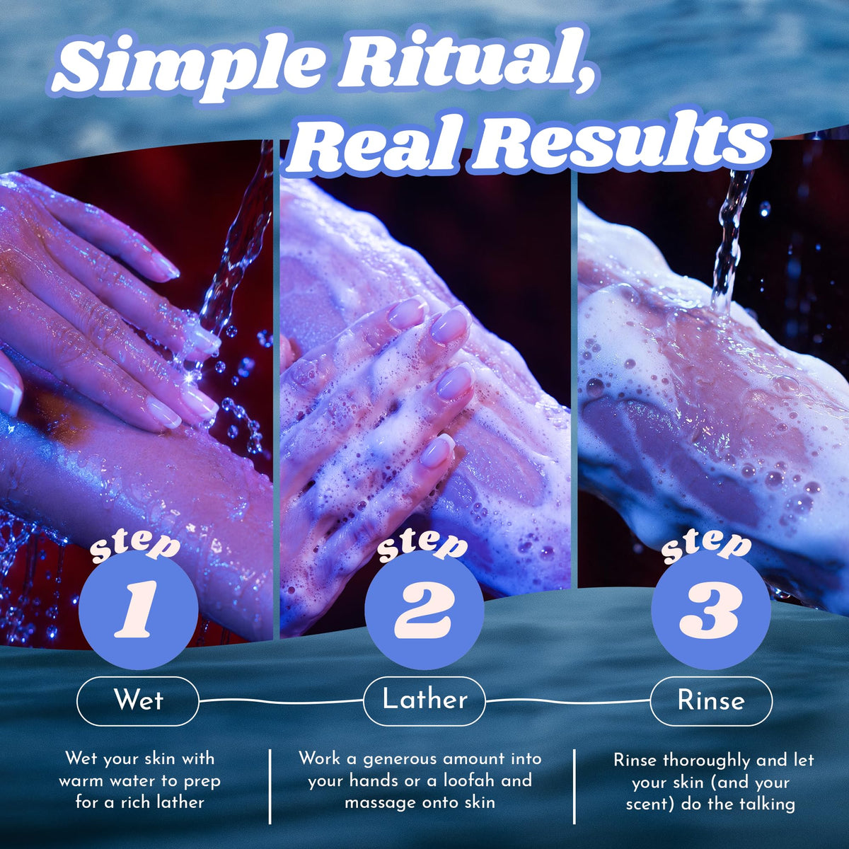 Experience the premium imported salt.xo Ignite Your Desire Body Wash with a simple ritual for radiant skin. Available at Curat Cart.