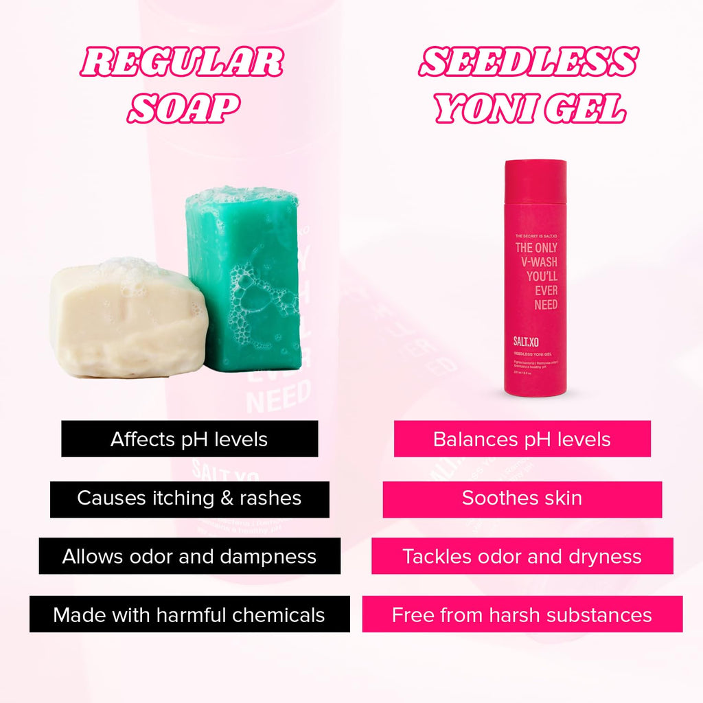 Discover salt.xo Seedless Yoni Gel Wash, balancing pH levels and soothing skin. 100% Authentic, available at Curat Cart.