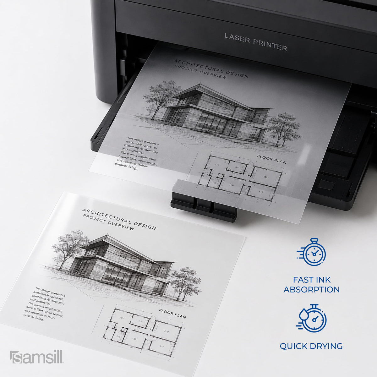 Samsill Transparency Film for Laser Printers offers fast ink absorption and quick drying. 100% Authentic, available at Curat Cart in India.