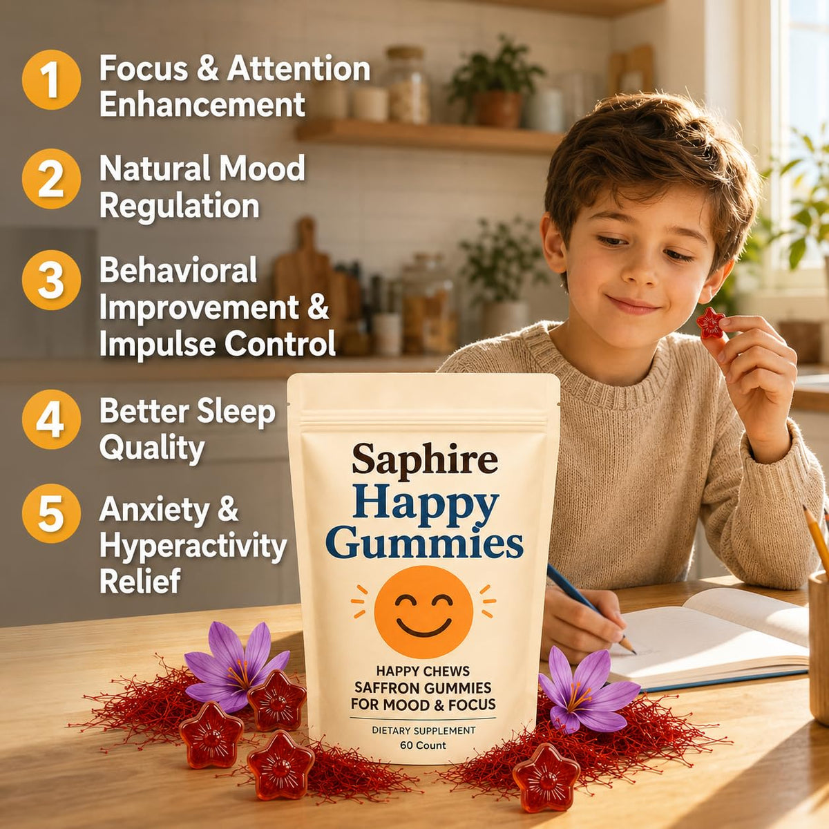 Saphire Saffron Gummies promote mood and focus enhancement. 100% Authentic and available in India at Curat Cart.