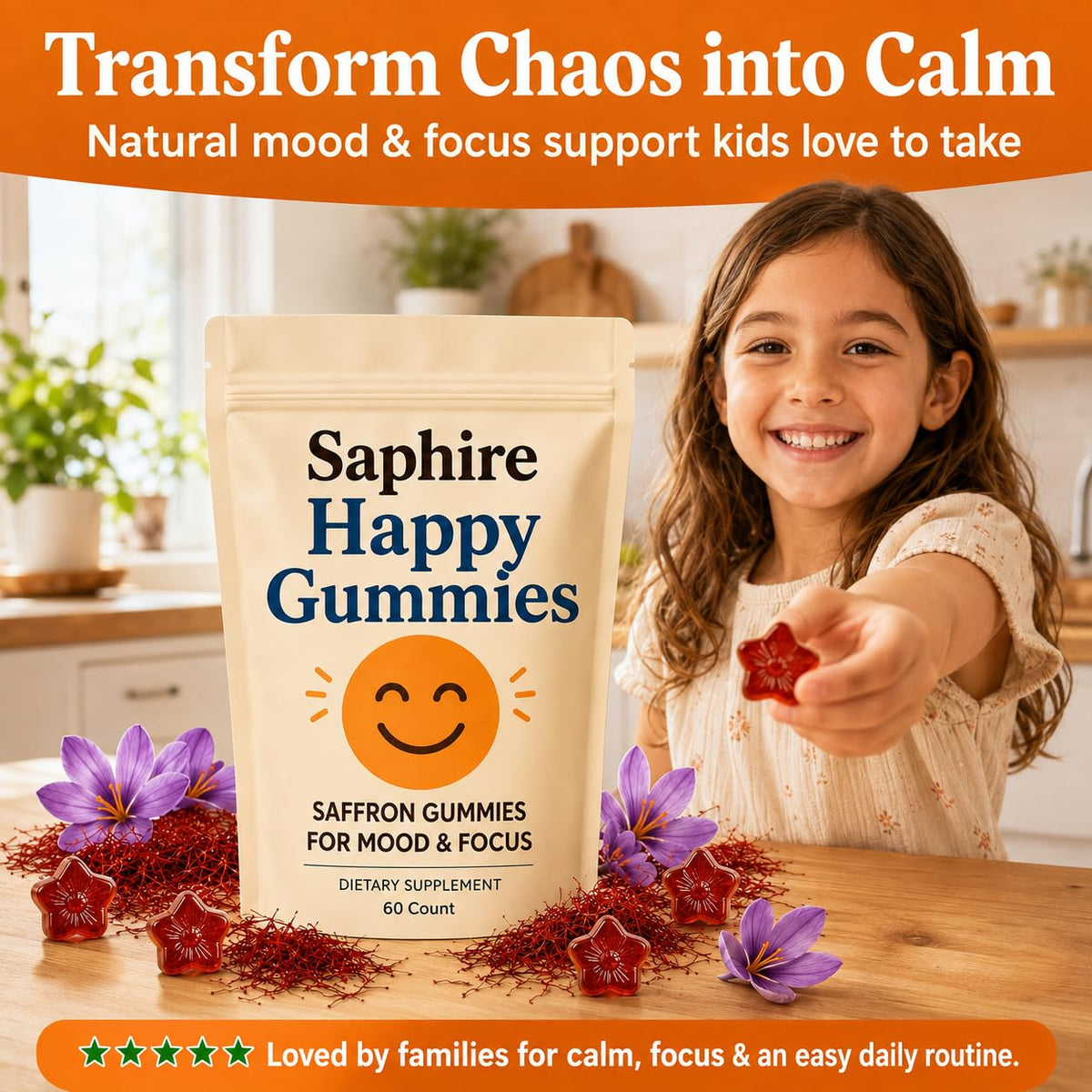 Saphire Saffron Gummies from Curat Cart offer natural mood and focus support, specially curated for kids' easy routine.