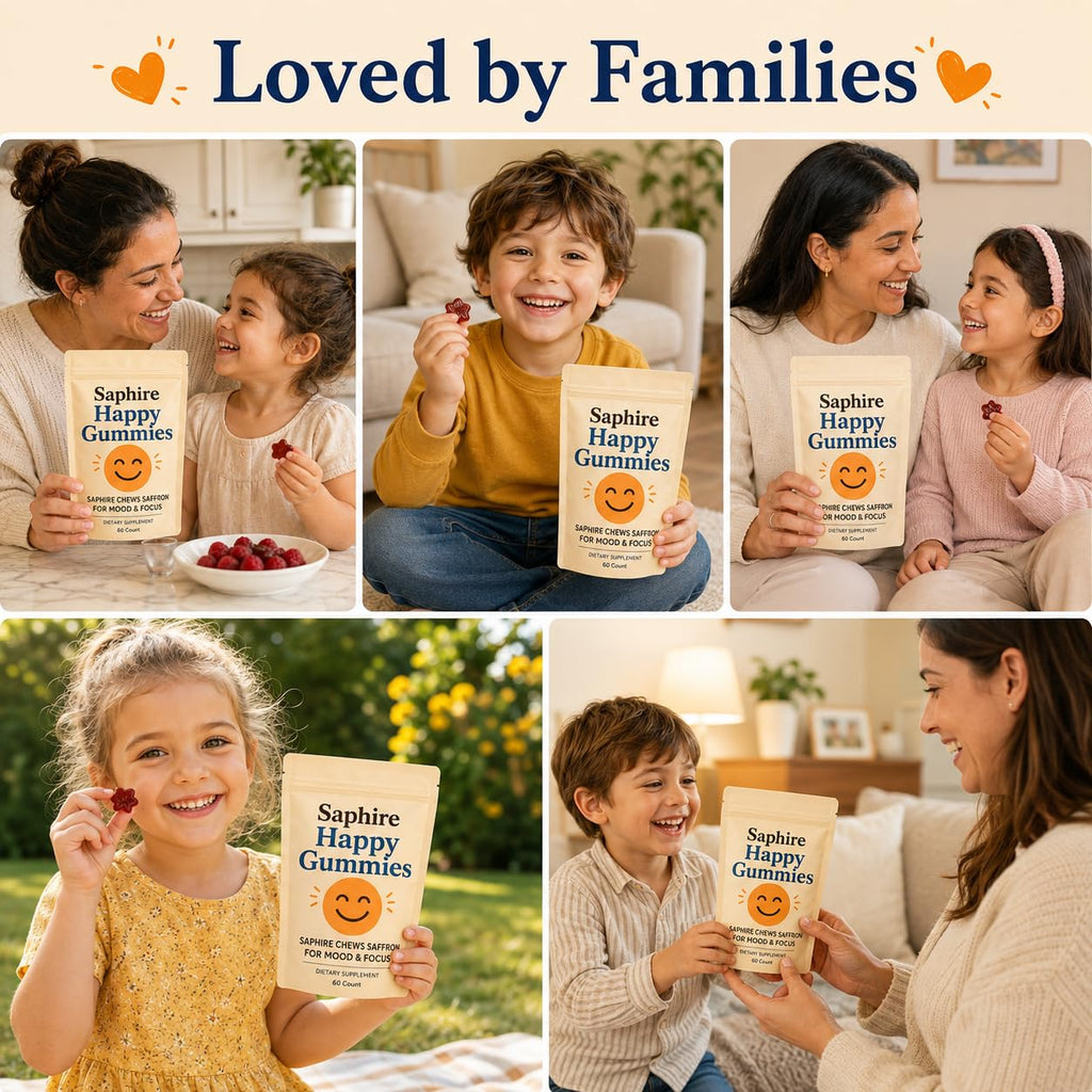 Saphire Saffron Gummies, a premium imported snack, loved by families for health and taste. Available at Curat Cart.