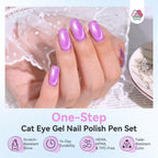 SAVILAND One-Step Cat Eye Gel Nail Polish Pens showcase beautiful purple nails. Scratch-resistant, fade-resistant, and 14-day durable.