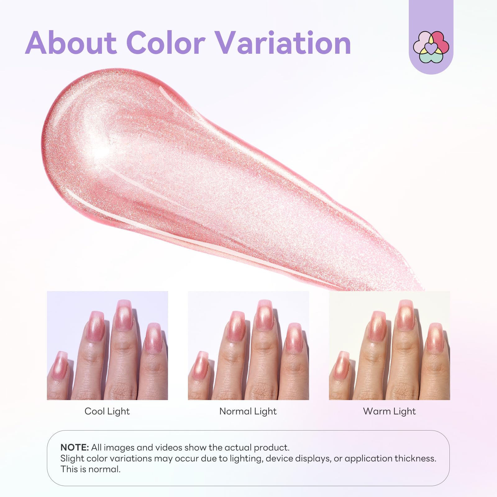 Discover authentic SAVILAND gel nail polish pens, showcasing color variations in cool, normal, and warm light on nails.