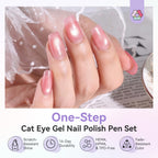Authentic SAVILAND One-Step Cat Eye Gel Nail Polish Pens showcase shine and durability. Scratch-resistant and 14-day lasting color.