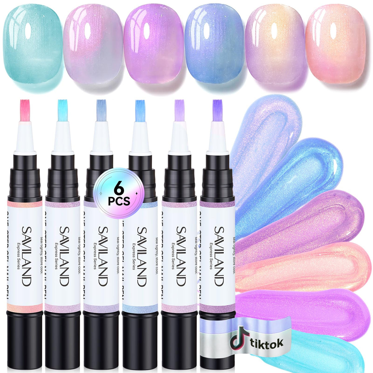Explore the SAVILAND One-Step Gel Nail Polish Pens, 100% genuine. Six vibrant shades for stunning nail art in easy-to-use pens.