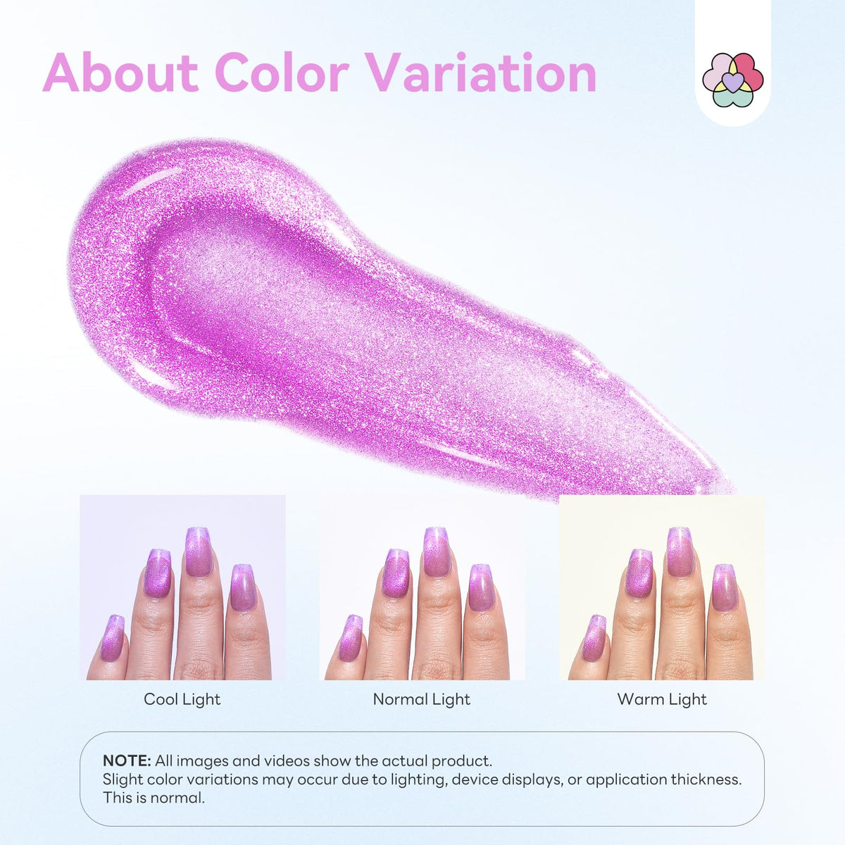 SAVILAND One-Step Gel Nail Polish Pens S in shimmering pink, shown under different lighting conditions. Verified by CuratCart.