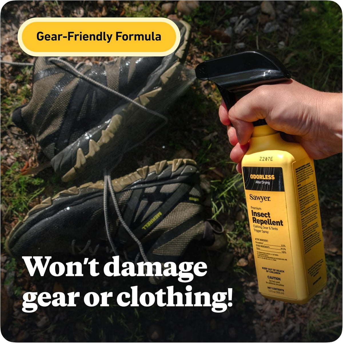Premium imported Sawyer Permethrin Insect Repellent protects gear and clothing from damage, ensuring a worry-free adventure!