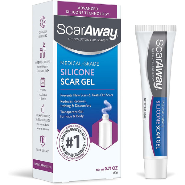ScarAway 100% Medical-Grade Silicone Scar Gel for Face, Body, Surgical, Burn, Hypertrophic, Keloids and Acne Scar Treatment, 0.71 Ounces, (20 Grams)