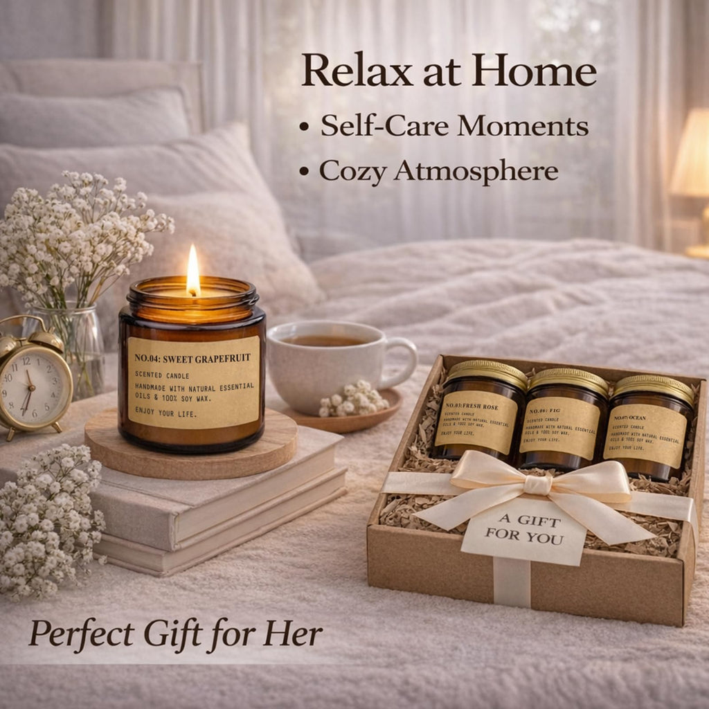 Indulge in luxury with the exclusive scented candles gift set from Curat Cart, perfect for self-care and creating a cozy atmosphere.