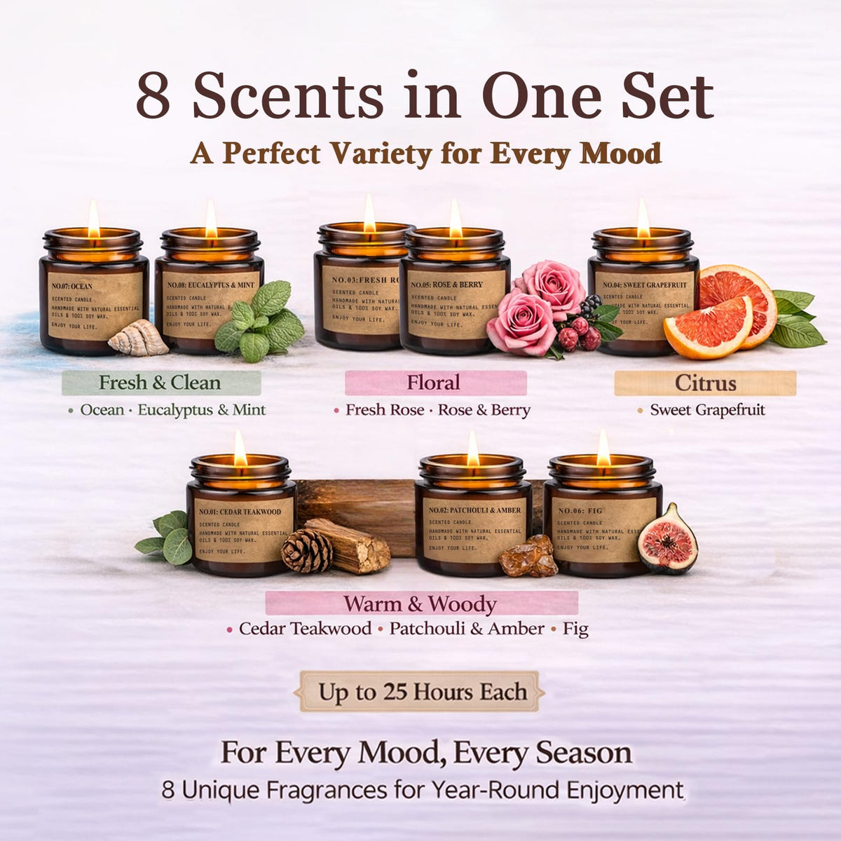 Delightful Scented Candles Gift Set featuring 8 unique fragrances, 100% Authentic and available in India at Curat Cart.