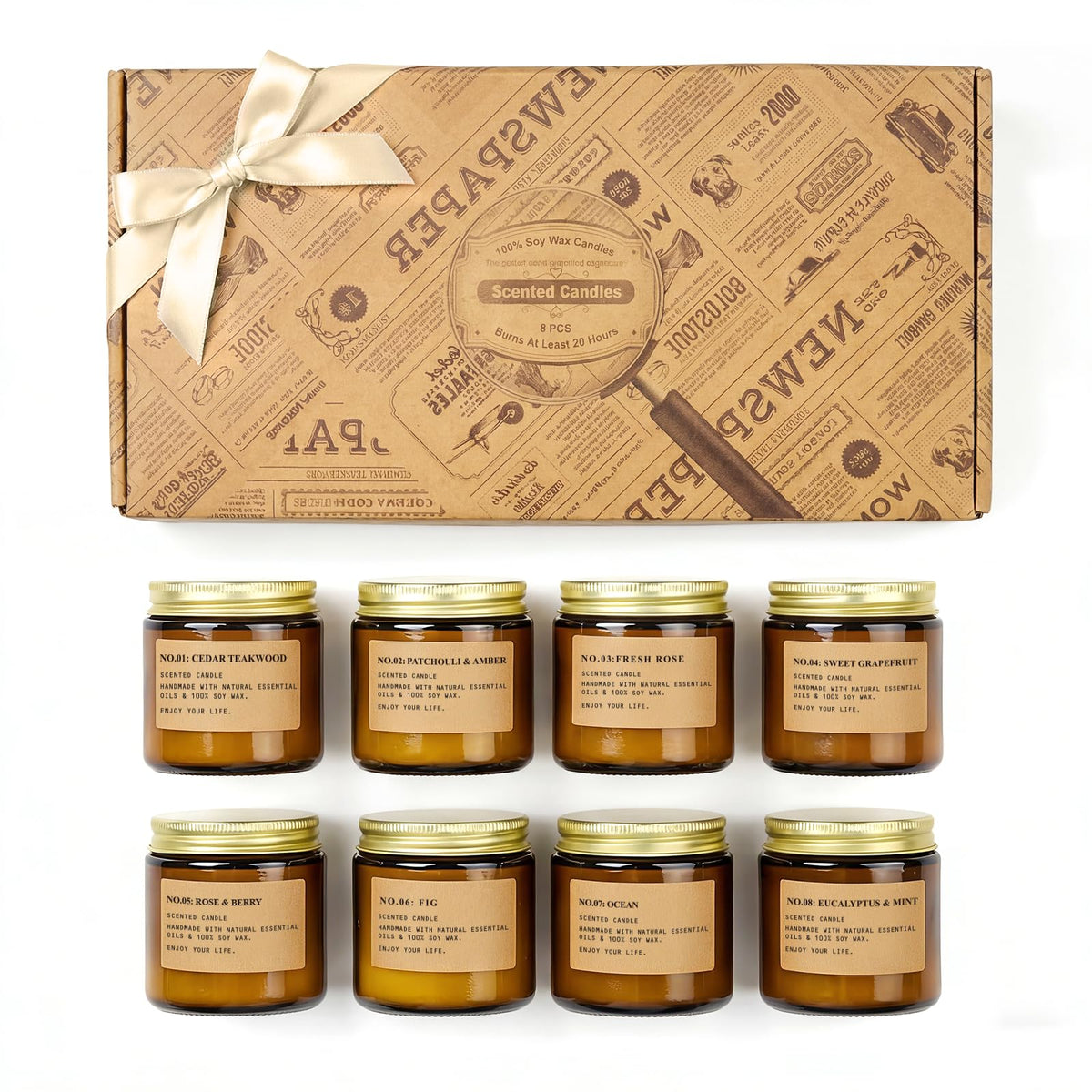 Explore this premium imported Scented Candles Gift Set from Curat Cart, featuring eight aromatic blends for an exquisite experience.