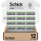 Authentic Schick Hydro Ultra Sensitive 3-Blade cartridges, 12 pack, designed for up to 12 months of gentle, smooth shaves.