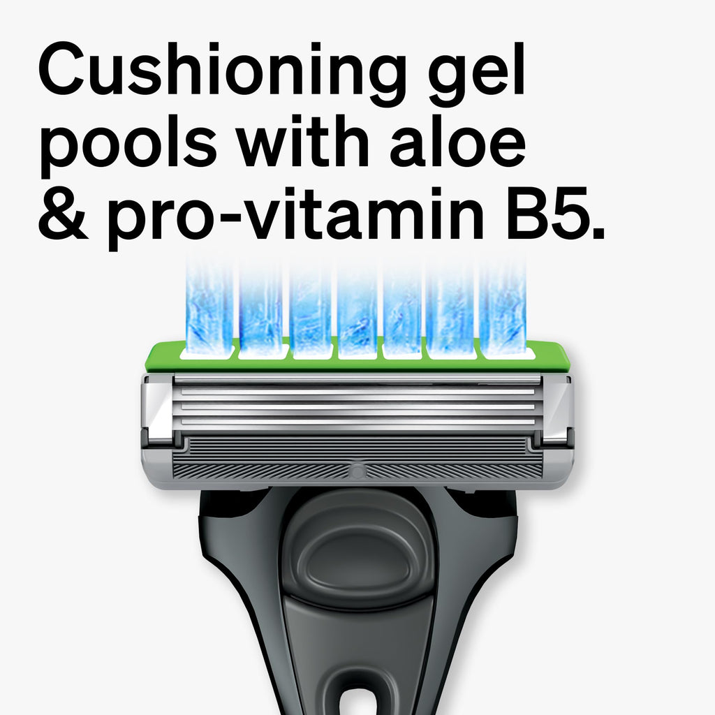 Schick Hydro Ultra Sensitive 3-Blade razor features cushioning gel with aloe and pro-vitamin B5 for a smooth shave.