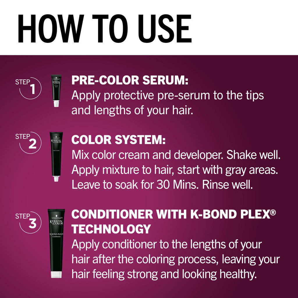 Schwarzkopf Keratin Color® 3.0 Espresso hair dye kit with step-by-step instructions. Available online for easy ordering.