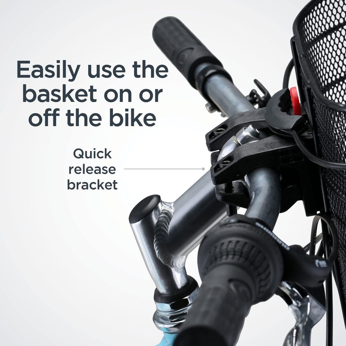 Schwinn Wire Bike Basket with quick release bracket for easy attachment, available at Curat Cart. High-quality design for convenience.